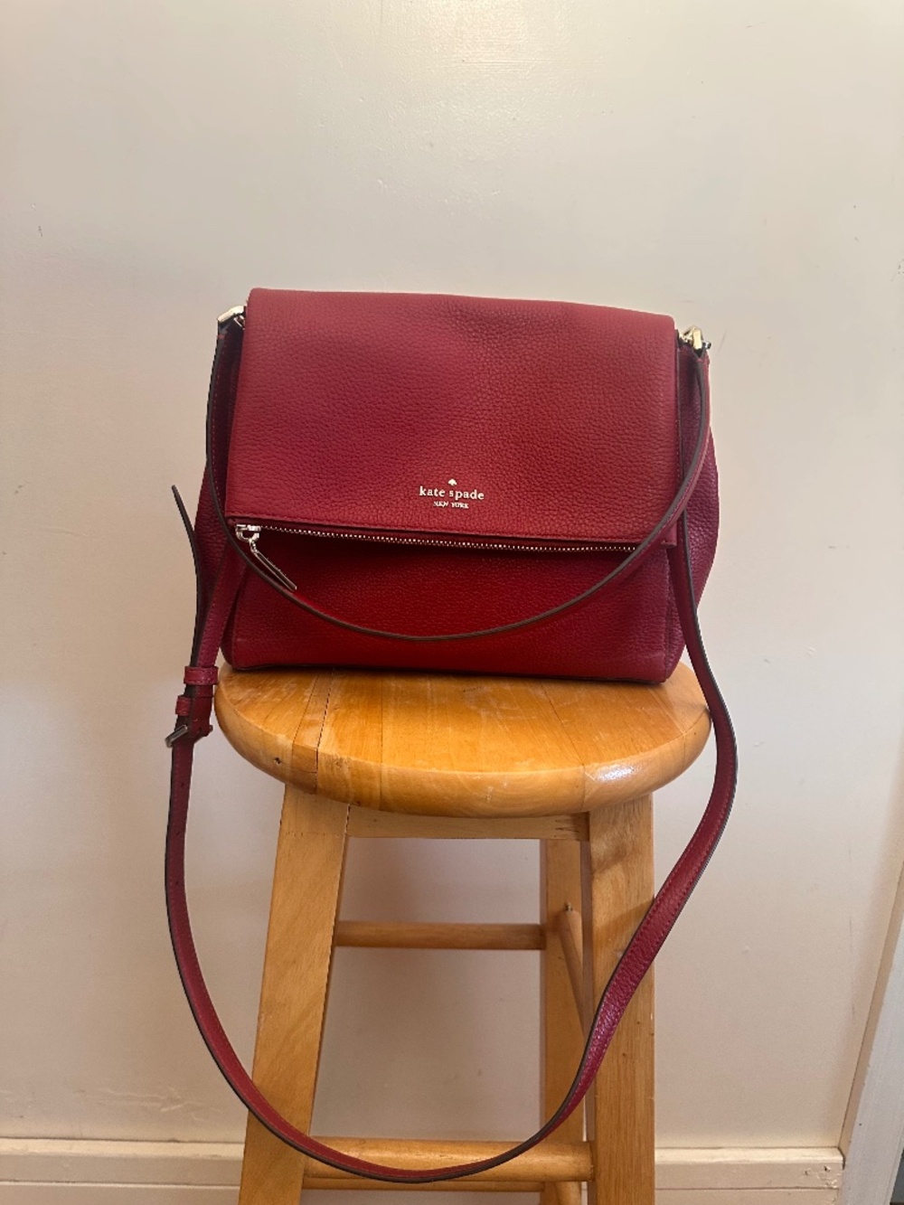 Kate Spade New York Red Pebbled Leather Foldover Bag